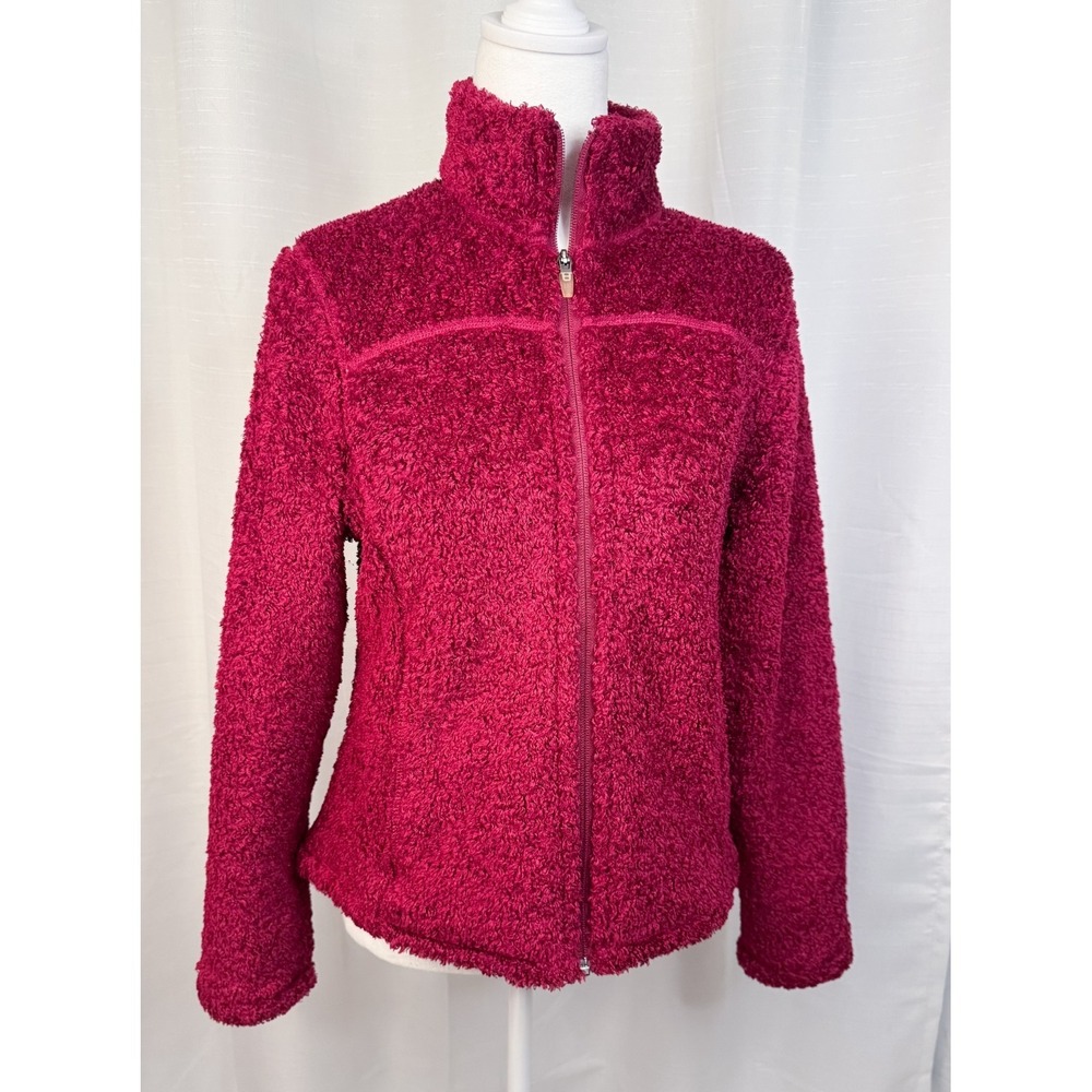 LL Bean Polartec Fuzzy Teddy Fleece Zip Up Jacket Burgundy 0PC73 Size Small
